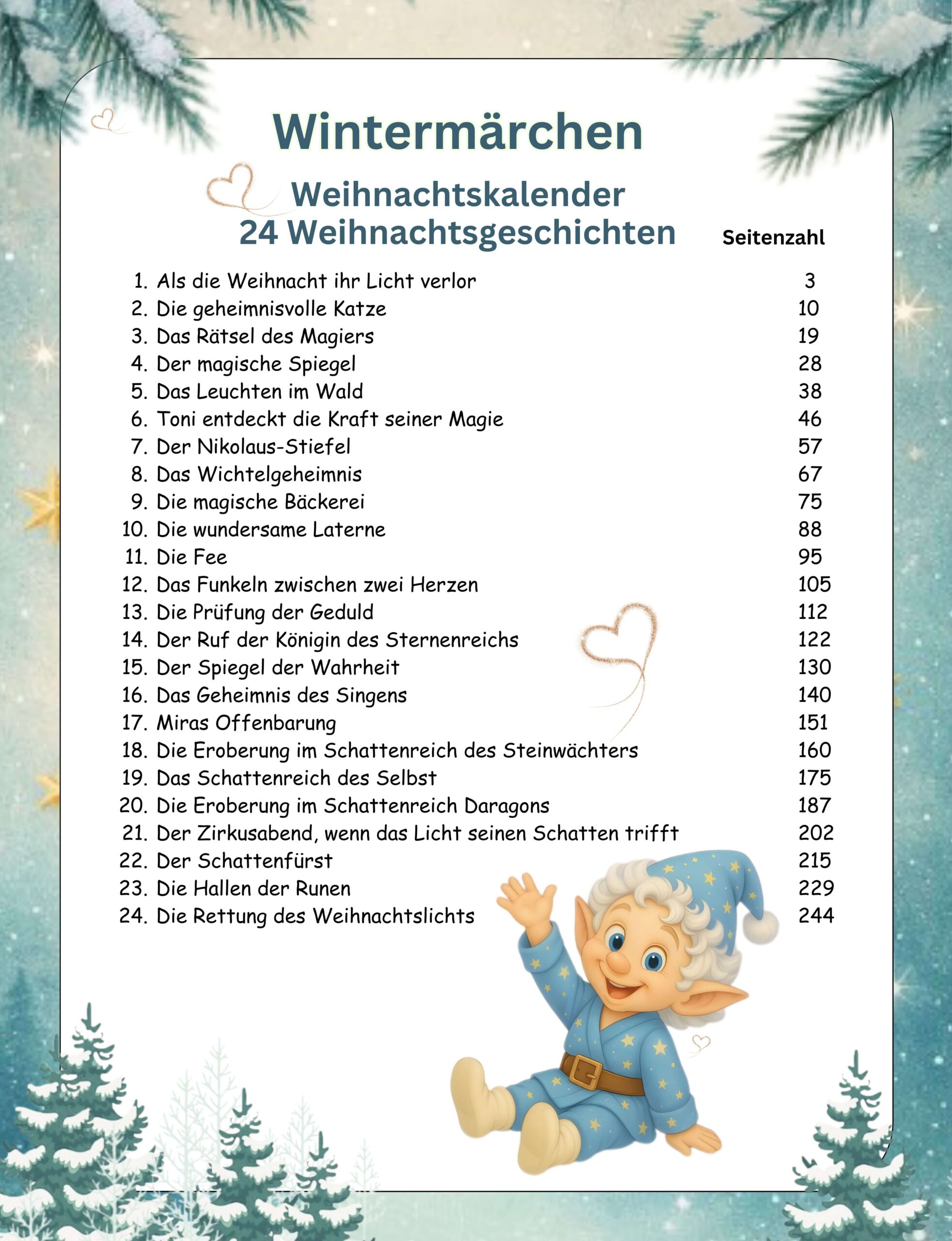 Wintermärchen Der Weihnachtskristall, Inhaltsverzeichnis